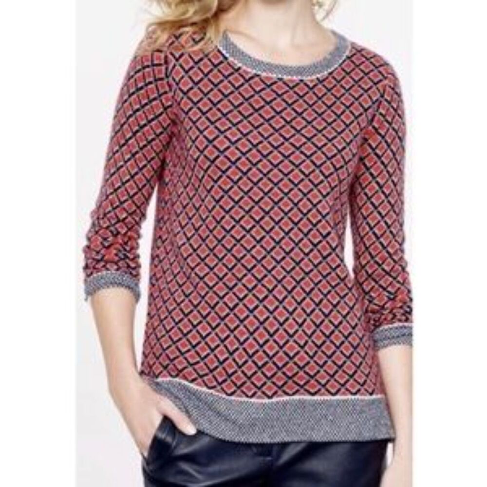 J.Crew Collection 100% Italian Cashmere Diamond Knit Sweater Indigo Cerise Med